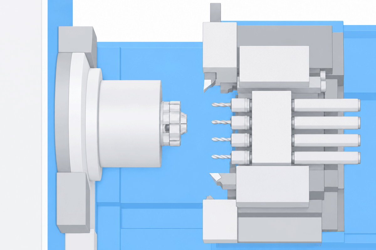 Tools are arranged in a straight row. Sliding the common tool plate selects the required tool.