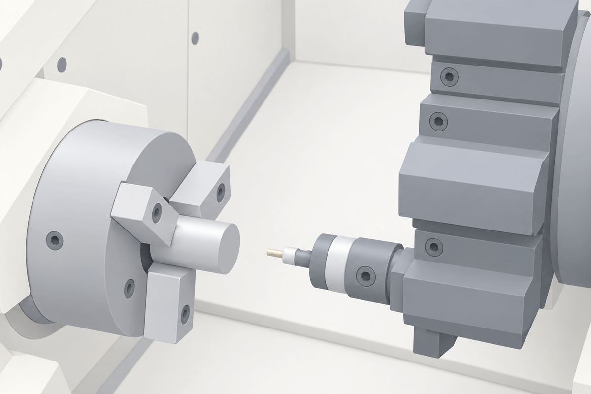 A rotating turret indexes tools mounted around its perimeter into the cutting position.
